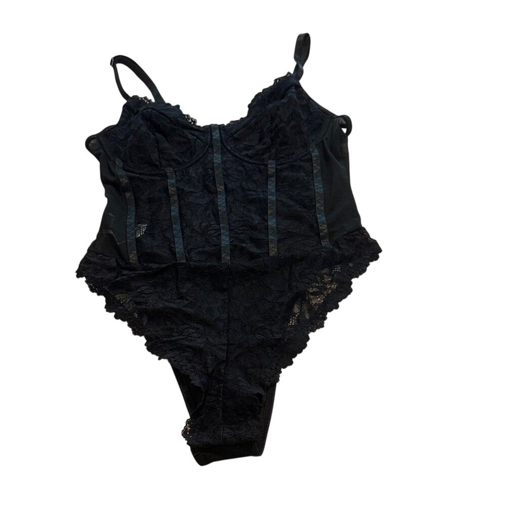 SHEIN‎ Black Lace Bodysuit Sleeveless V-Neck Elegant Summer Womens One Piece